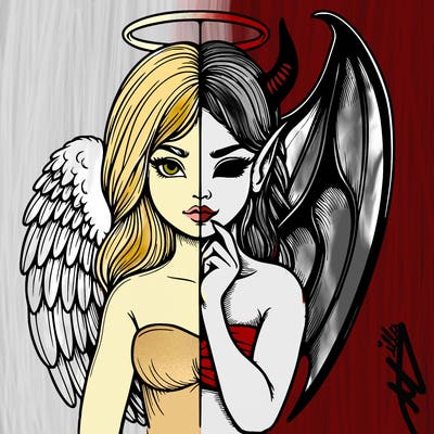 realistic angel half demon