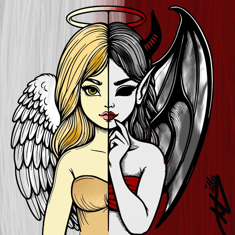 realistic angel half demon