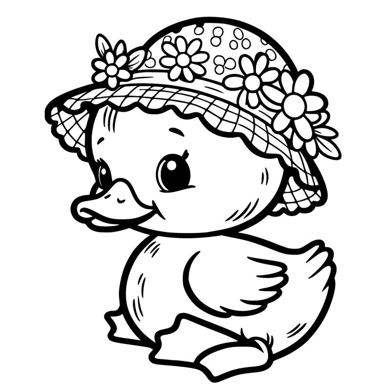 duckling wearing a flowery hat