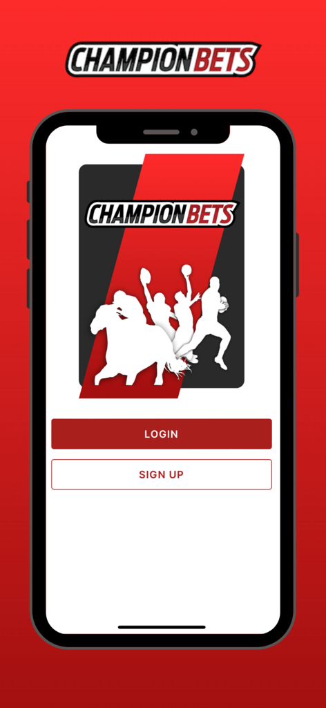 Champion Bets - Champion Bets mobile app login and sign up screen