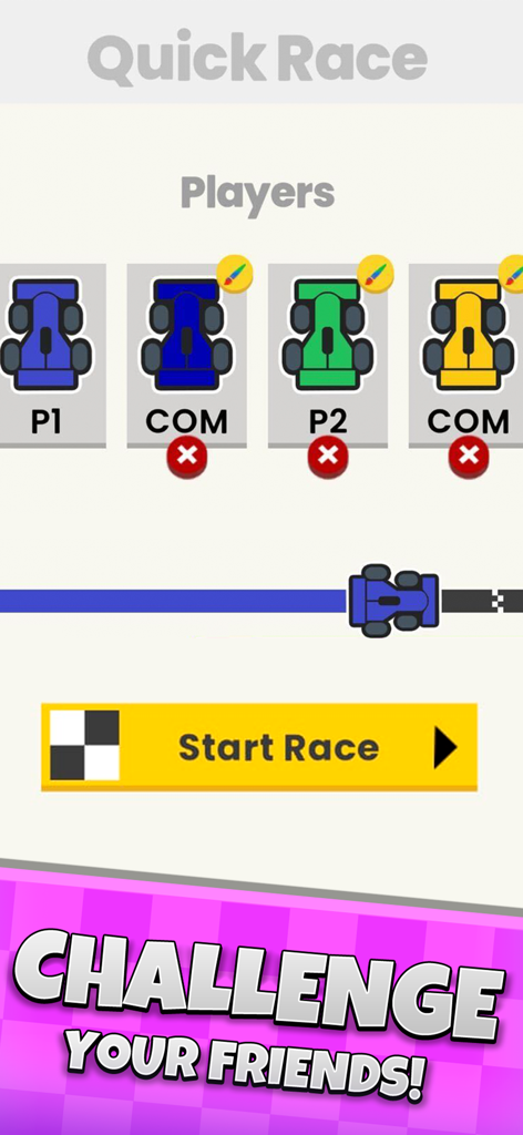 GPixel - Turn Based Racing - Local multiplayer player selection screen for GPixel turn based racing game