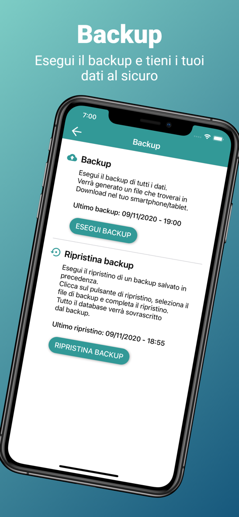 ISF Agenda Lite - Screenshot of the backup and restore data screen in the ISF Agenda Lite mobile app
