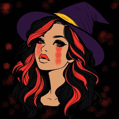 realistic witch girl with wavy hair and lips
