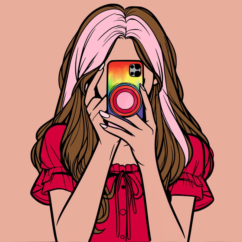 a realistic girl holding her phone taking pictures