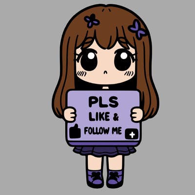 girl holding a sign that says pls like and follow me
