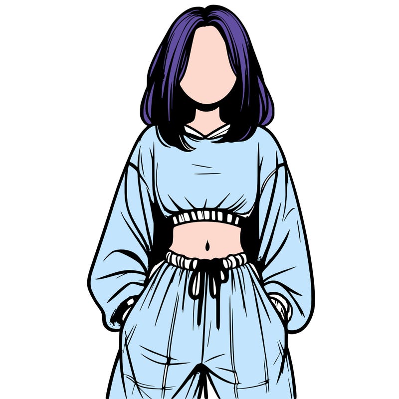 realistic girl faceless with baggy pants and a crop top