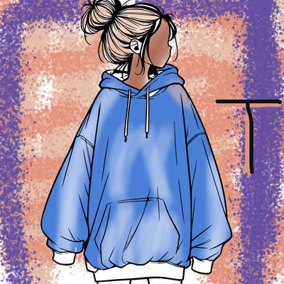 realistic girl with a oversized sweatshirt on and a bun