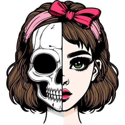 realistic girl with half skull mask