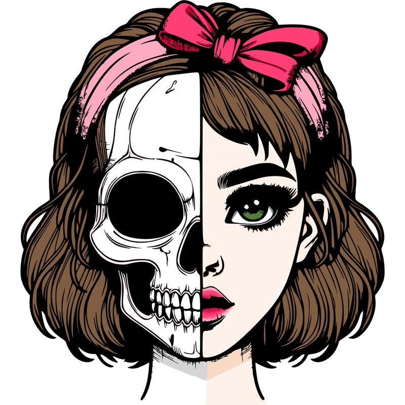 realistic girl with half skull mask