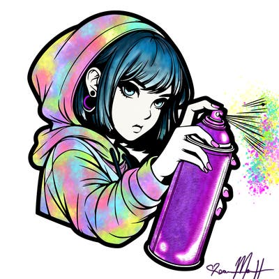 realistic girl spray painting
