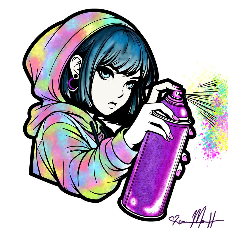 realistic girl spray painting