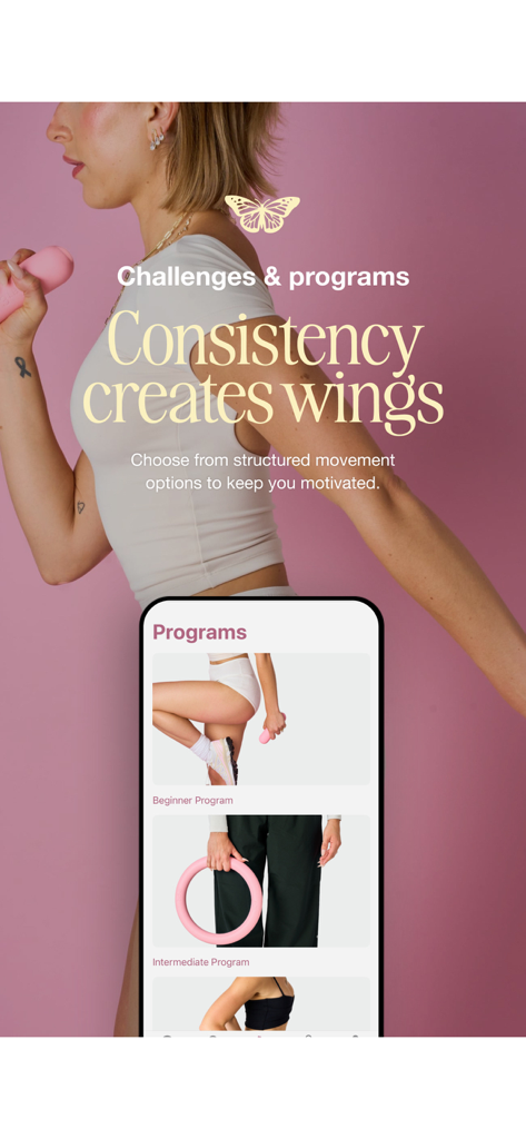 GGStudio - A screenshot of the GGStudio app displaying various structured workout programs and fitness challenges for women.