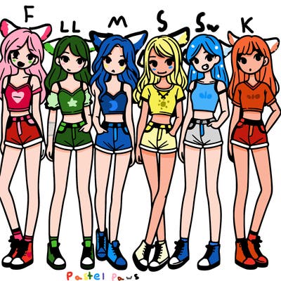 a group of girls wearing crop tops and shorts