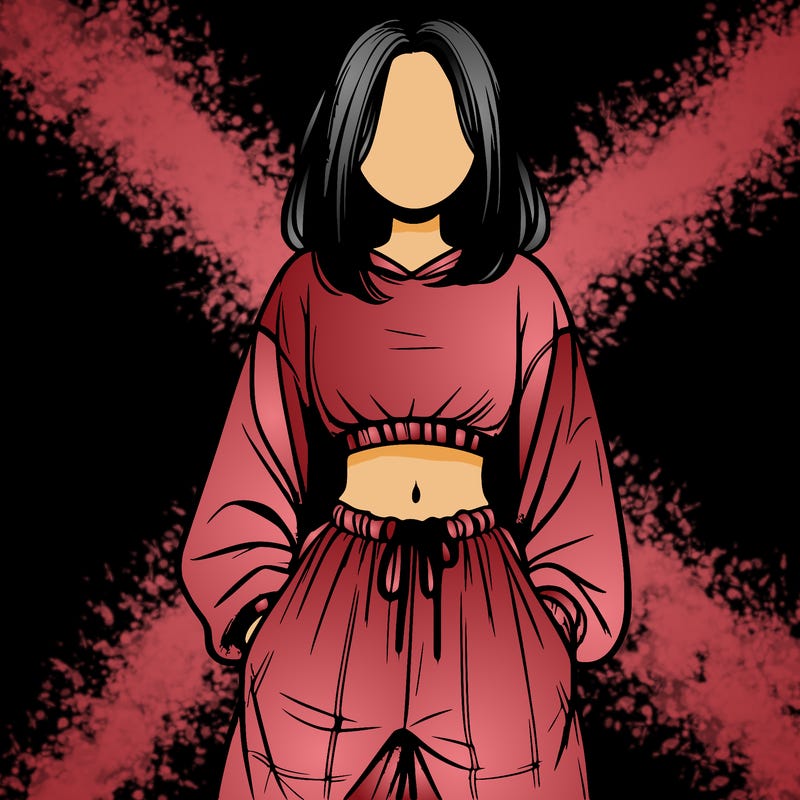 realistic girl faceless with baggy pants and a crop top