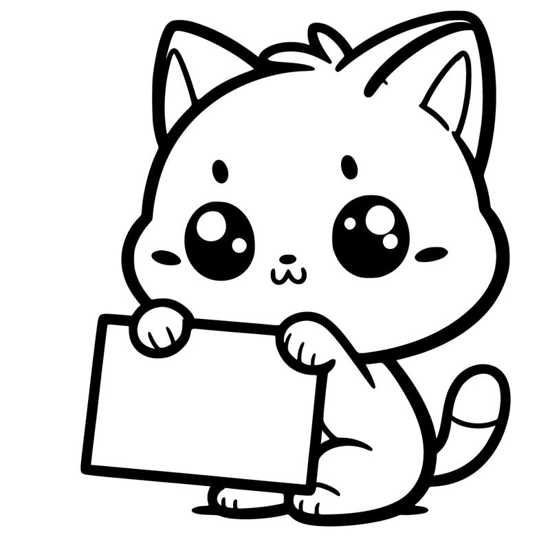 a cartoon cute shy cat holding a blank sign
