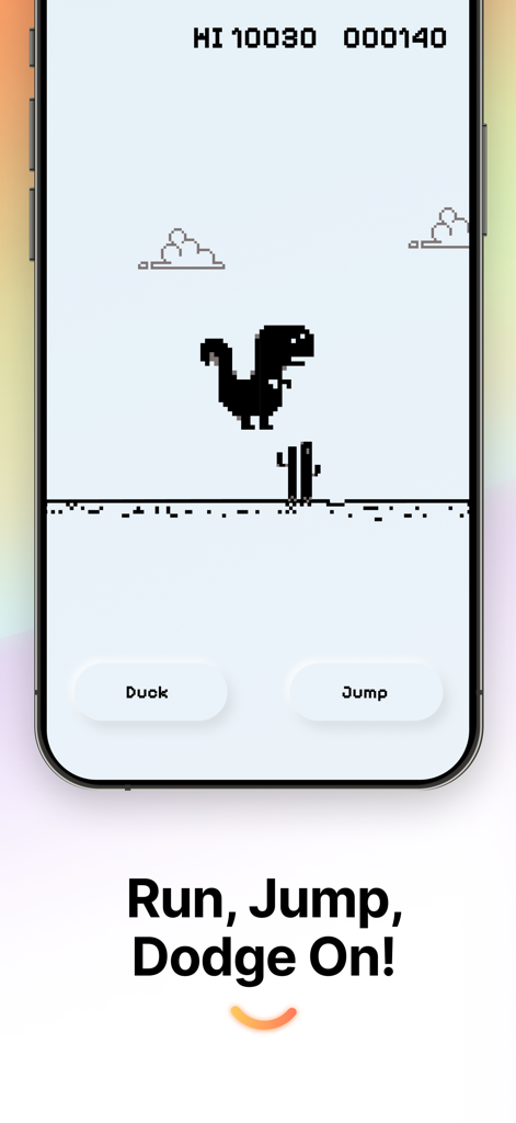 Dinosaurio de píxeles saltando sobre un cactus en el juego Steve Dino Run