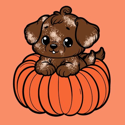 cute little puppy in a pumpkin