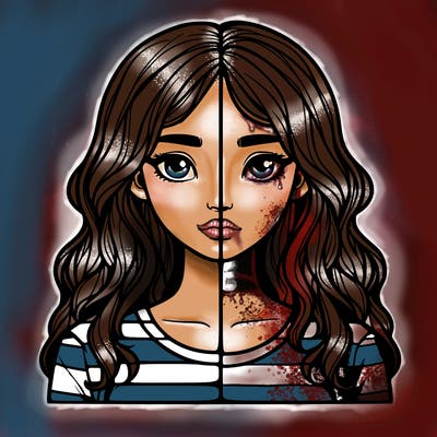 realistic girl split 2 side