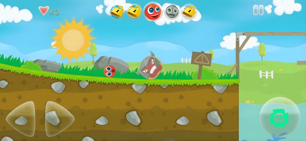 Red ball character in a vibrant physics-based platformer level of Bounce Tales.