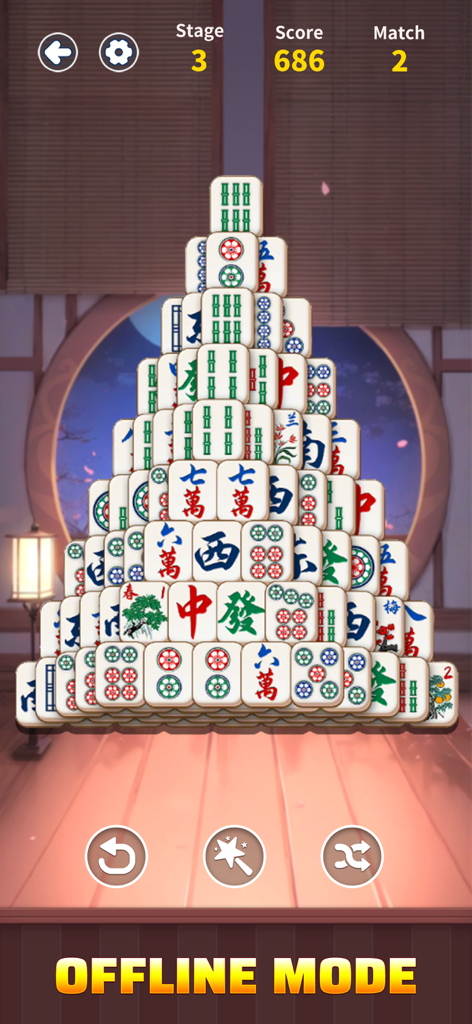 Mahjong Match: Puzzle Game - Mahjong Match puzzle game screen featuring clear tiles and offline mode banner