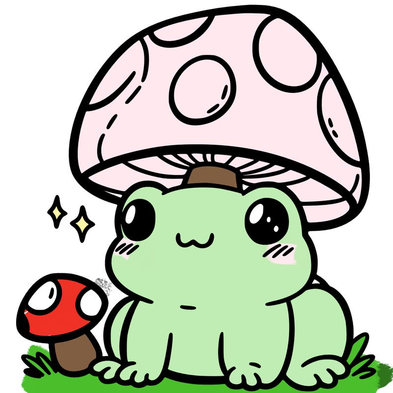 a cute frog with a mushroom hat