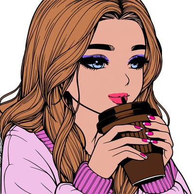realistic girl drinking coffee