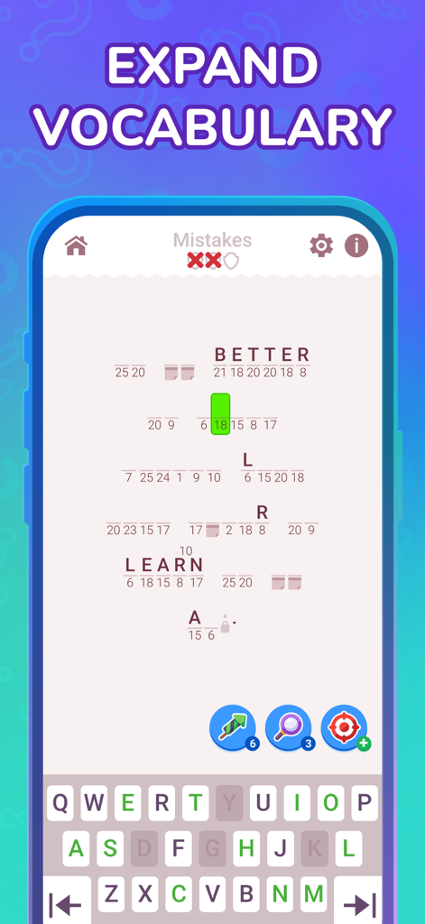 Worder: Logic Word Search Game - Gameplay screen of Worder logic word search game showing a puzzle to expand vocabulary.