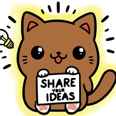 a cute cat saying share your ideas