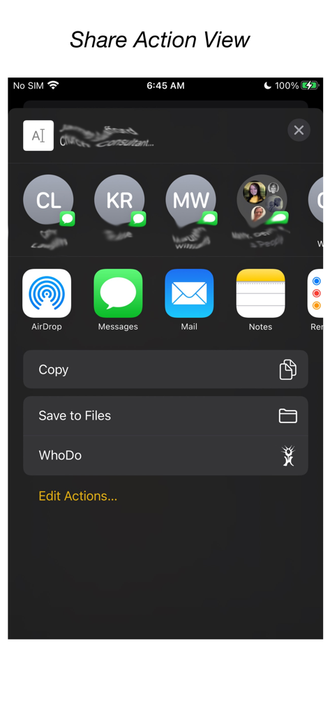 iOS共有メニュー内に統合されたWhoDoアプリ
