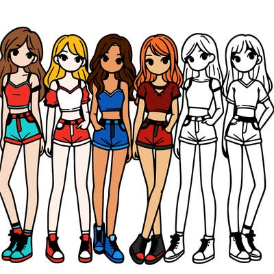 a group of girls wearing crop tops and shorts