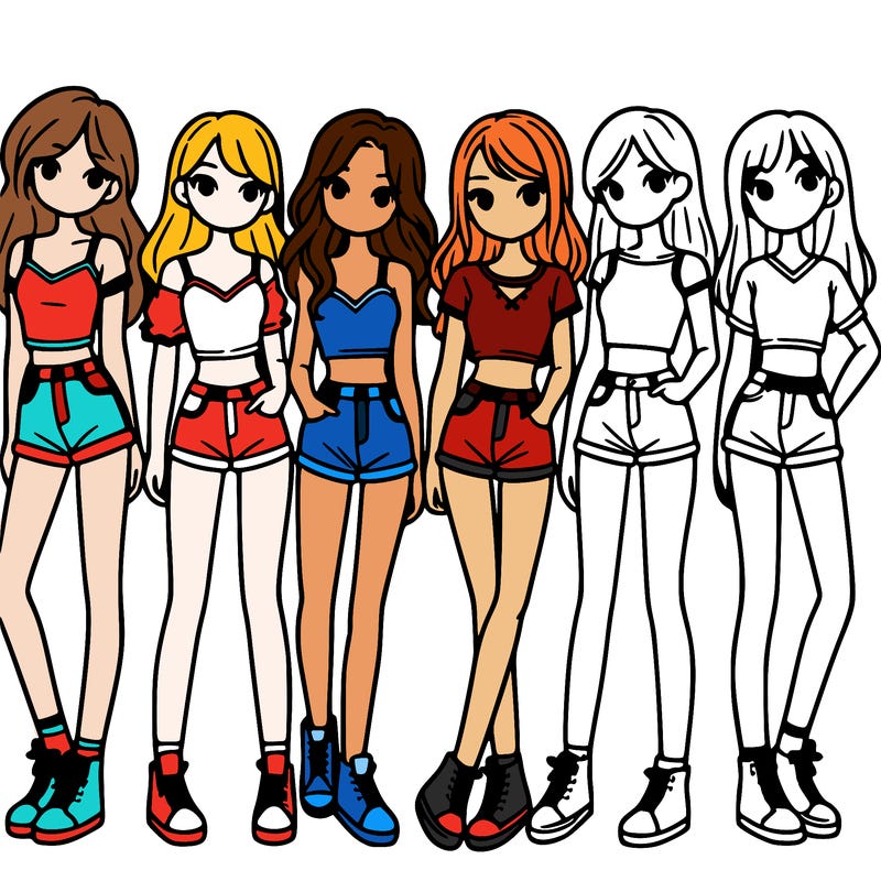 a group of girls wearing crop tops and shorts