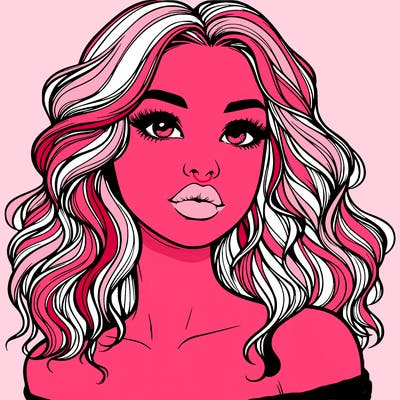 realistic girl with wavy hair and lips