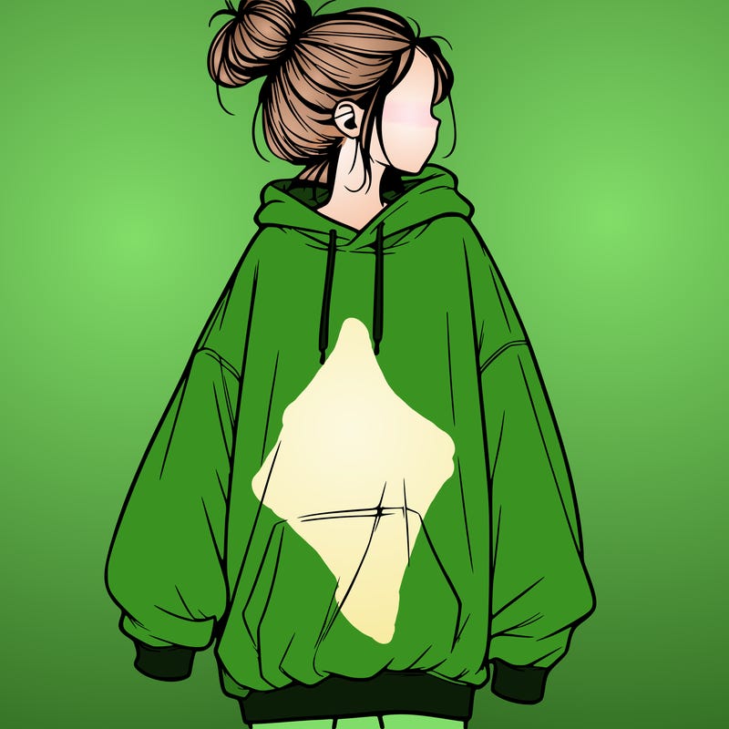 realistic girl with a oversized sweatshirt on and a bun
