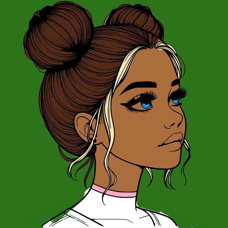 realistic girl with buns on the top of her head