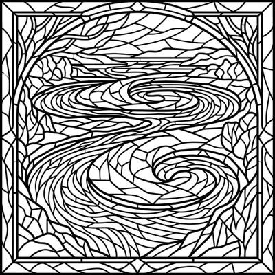 Explore the captivating beauty of oxbow lakes reimagined in a stunning stained glass art style. This unique coloring page invites you to bring vibrant hues to a tranquil natural landscape.
