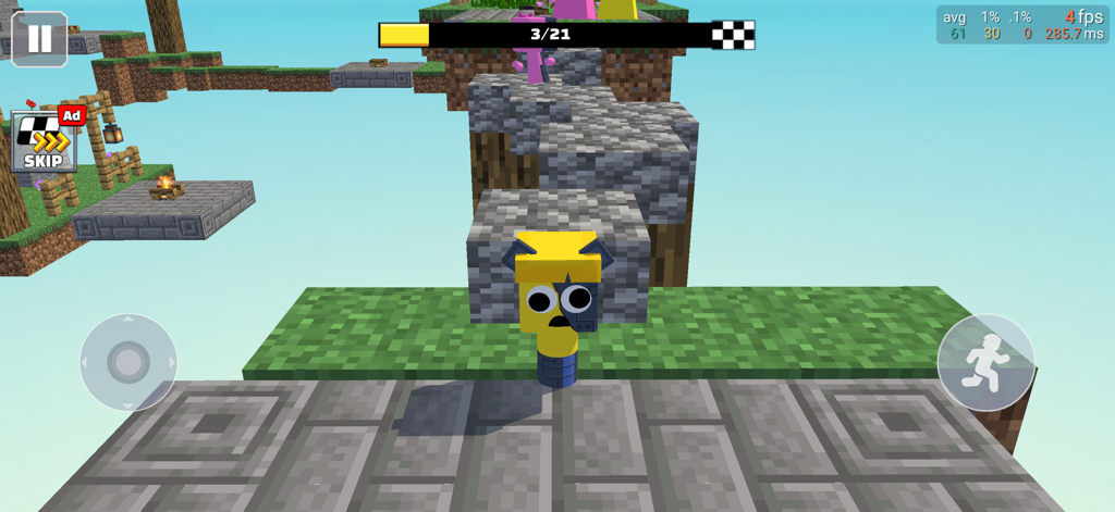 Lava Mod: Race Craft - Voxel character on a floating block obstacle course in Lava Mod Race Craft