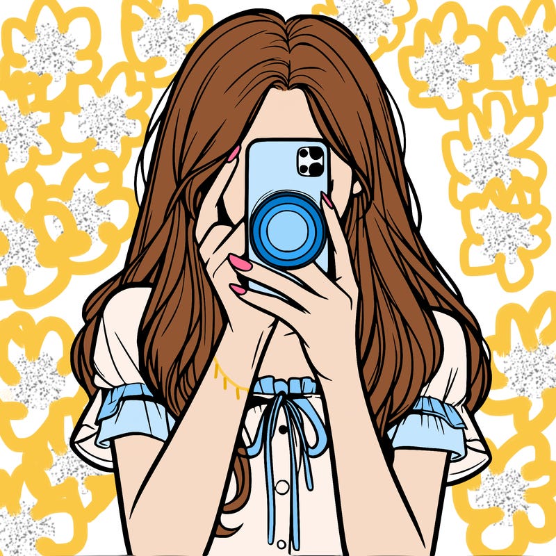 a realistic girl holding her phone taking pictures