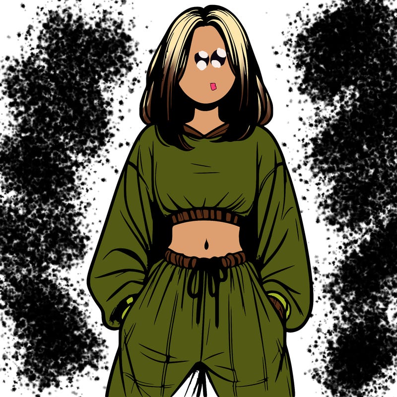 realistic girl faceless with baggy pants and a crop top