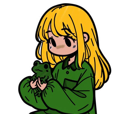 girl with long hair and a oversized shirt. and she is holding a frog