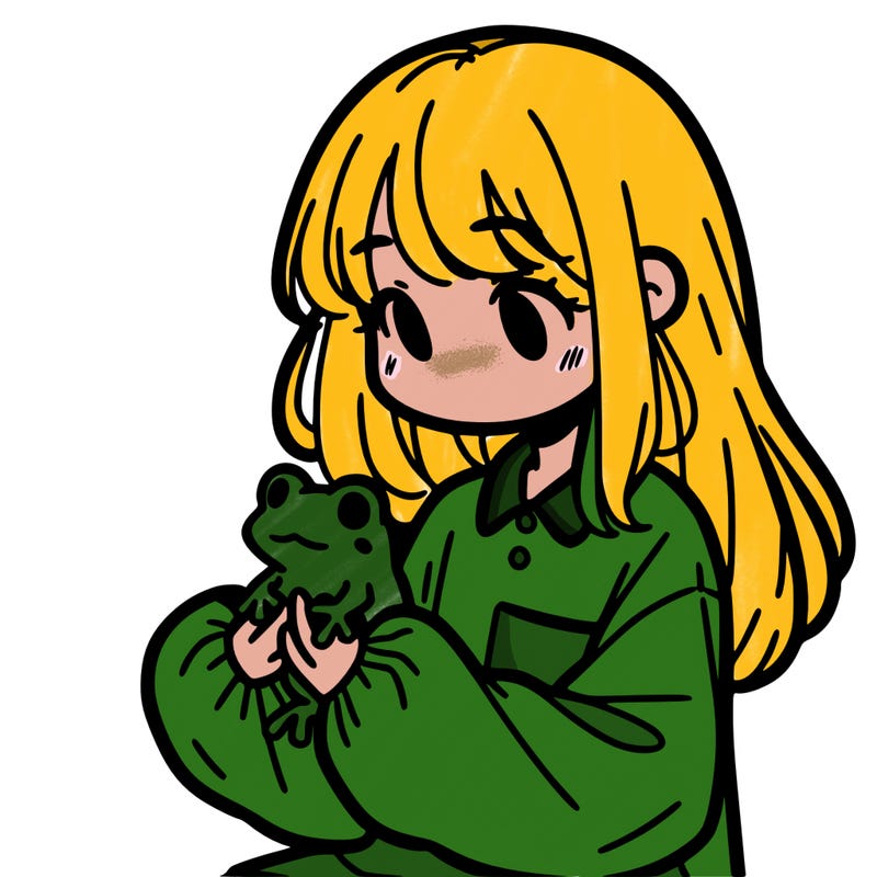 girl with long hair and a oversized shirt. and she is holding a frog