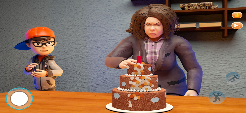 Evil Teacher 3D : Scary Game - A student pranking an angry teacher with a rigged cake in Evil Teacher 3D