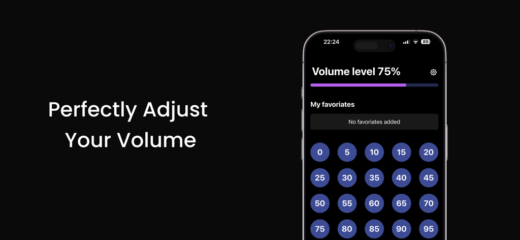 Volume Master - Volume Control - Volume Master App-Oberfläche auf dem iPhone, die einen Lautstärkepegel von 75 Prozent und ein Raster von Prozent-Presets anzeigt.