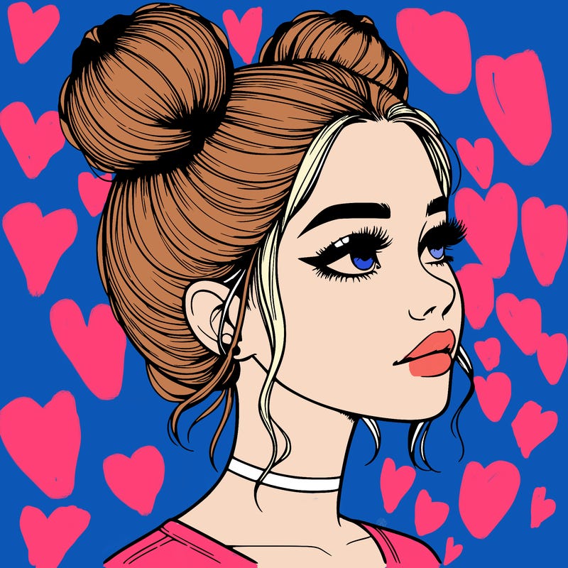 realistic girl with buns on the top of her head