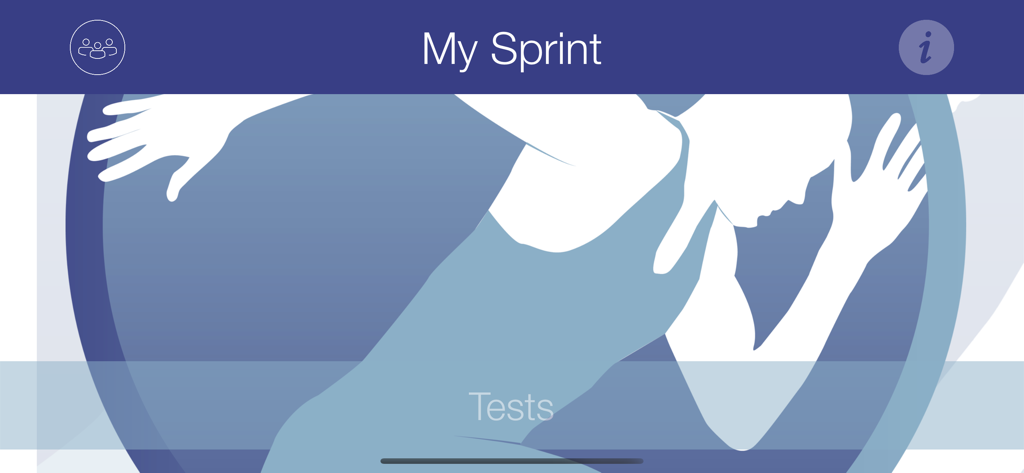 My Sprint - My Sprint App-Startbildschirm mit einem Sprinter-Silhouetten- und Test-Button