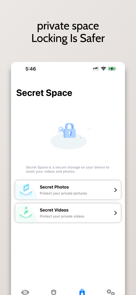 XLocker - Screen Time Control - XLocker Secret Space screen showing private photo and video locking features