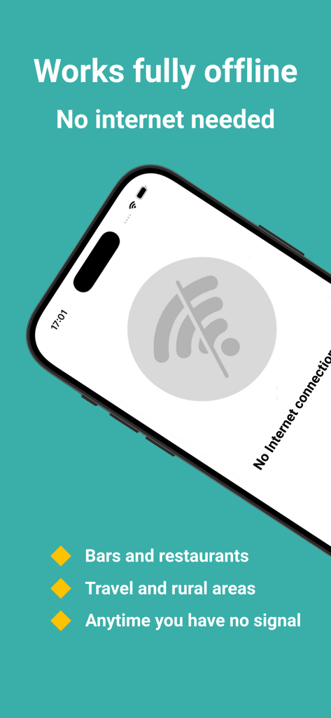 Tapas Spinner - Una pantalla móvil que muestra la funcionalidad sin conexión de la aplicación Tapas Spinner, sin necesidad de conexión a internet para los viajeros.
