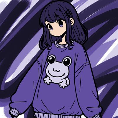 girl wearing frogging sweatshirt