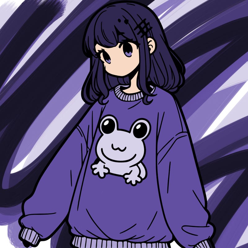 girl wearing frogging sweatshirt