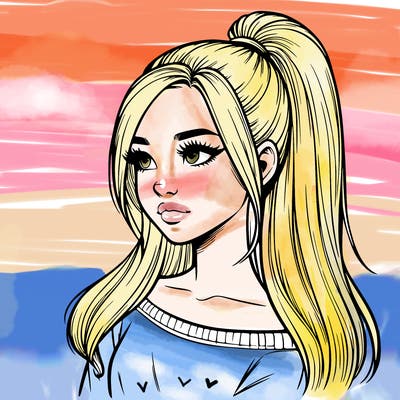 realistic girl with a high ponytail