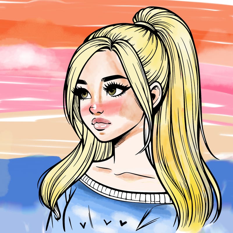 realistic girl with a high ponytail